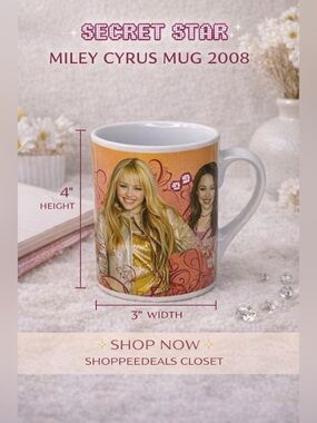 Disney Secret Star Miley Cyrus Mug 2008 Hannah Montana Cup